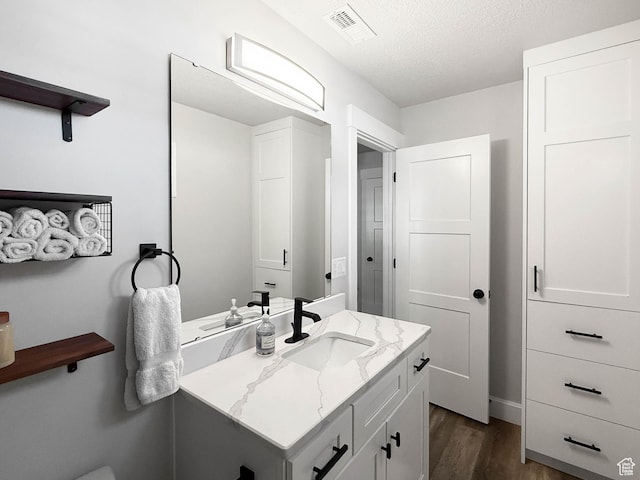 3052 N Mountain Rd, North Ogden, UT 84414 - bathroom with wood finished floors, vanity, and a textured ceiling