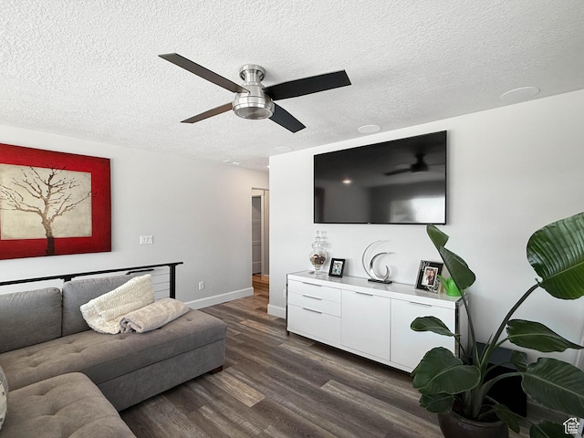 3052 N Mountain Rd, North Ogden, UT 84414 - living room featuring dark wood-type flooring, a ceiling fan, and a textured ceiling