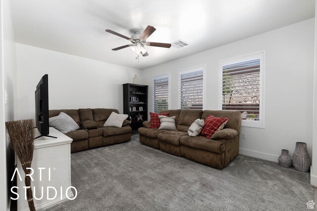 6297 S Zelda Dr, St George, UT 84790 - living room with carpet and a ceiling fan