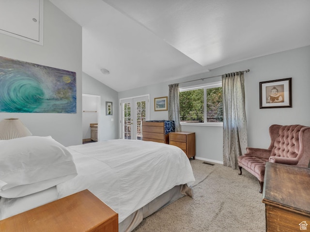 789 Richmond Dr, Park City, UT 84098 - bedroom featuring french doors, carpet flooring, lofted ceiling, and access to exterior