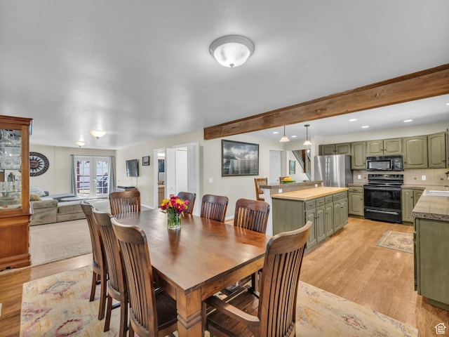 789 Richmond Dr, Park City, UT 84098 - dining area featuring light wood-style floors, beamed ceiling, and recessed lighting