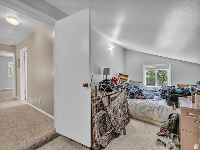 789 Richmond Dr, Park City, UT 84098 - bedroom featuring carpet floors, vaulted ceiling, and attic access