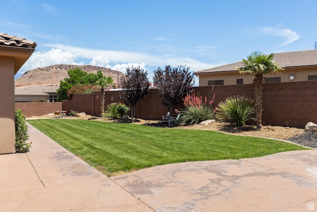 1883 S Purple Sage Dr, Washington, UT 84780 - fenced backyard featuring a patio and a mountain view