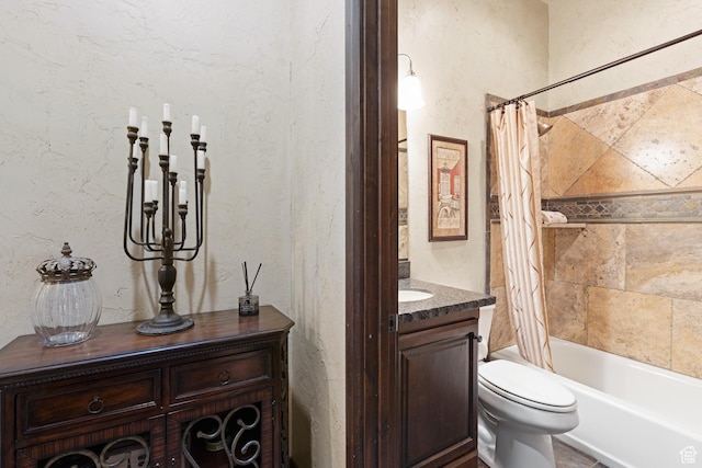 1883 S Purple Sage Dr, Washington, UT 84780 - bathroom with vanity, shower / tub combo with curtain, and a textured wall