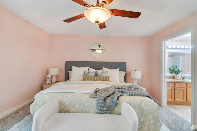 1408 W Westbridge Dr S, Provo, UT 84601 - bedroom with light carpet, ensuite bath, and ceiling fan