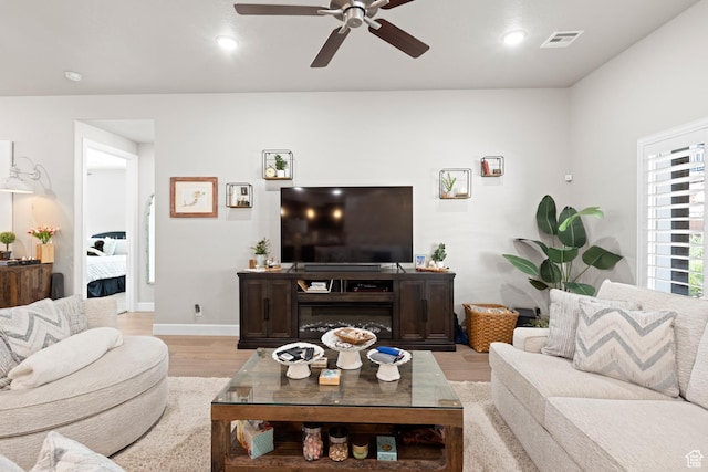 2723 S Varano Way, St George, UT 84770 - living area with ceiling fan, light wood-type flooring, and recessed lighting