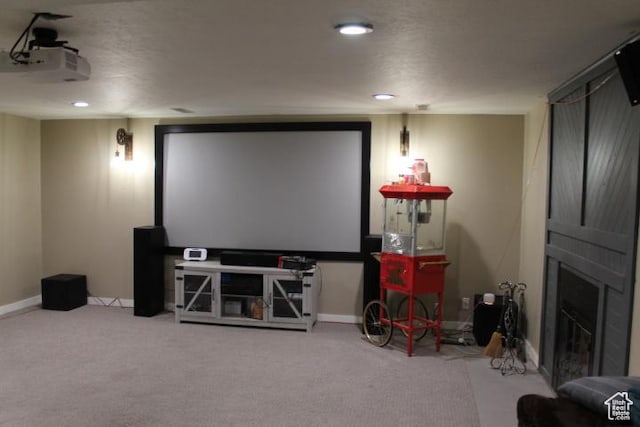 1268 E Edenbrook Dr, Sandy, UT 84094 - carpeted cinema room featuring a fireplace and recessed lighting
