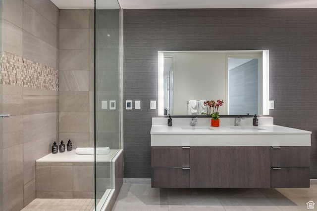 2431 W High Mountain Rd Unit 504, Park City, UT 84098 - full bath featuring double vanity, tile patterned floors, and a tile shower