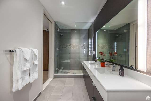 2431 W High Mountain Rd Unit 504, Park City, UT 84098 - full bathroom with double vanity, a shower stall, and tile patterned flooring