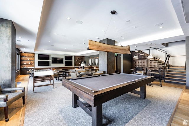 2431 W High Mountain Rd Unit 504, Park City, UT 84098 - rec room with billiards table, light wood-style flooring, and recessed lighting