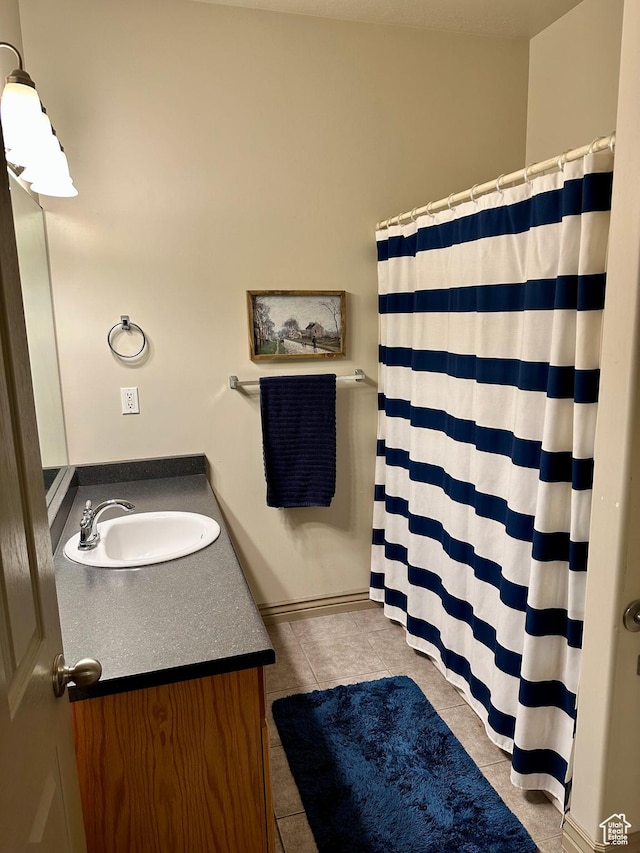 12413 S Andreas St W, Riverton, UT 84065 - full bath with vanity, tile patterned floors, and a shower with shower curtain