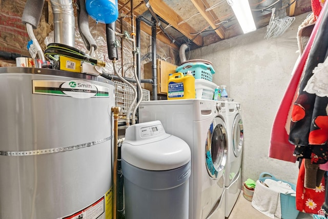 3573 S Deann Dr W, West Valley City, UT 84128 - laundry area featuring secured water heater and washer and dryer