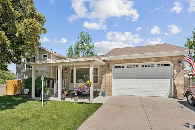 3573 S Deann Dr W, West Valley City, UT 84128 - view of front facade with a pergola, brick siding, a garage, and concrete driveway