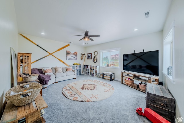 7395 N Johnson Canyon Rd, Kanab, UT 84741 - living area with ceiling fan, carpet, and recessed lighting