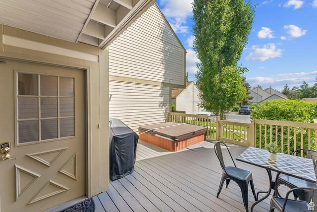 171 Dunlop Ct, Park City, UT 84060 - wooden deck featuring a grill and a covered hot tub