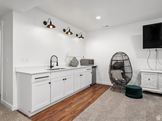 627 S Meade St, Mapleton, UT 84664 - bar featuring stainless steel microwave, dark wood-style floors, and recessed lighting