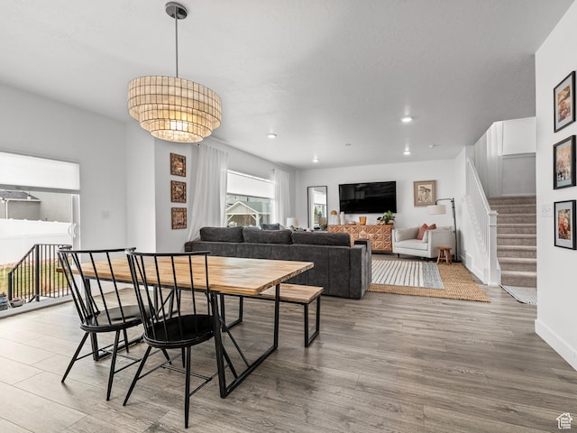 627 S Meade St, Mapleton, UT 84664 - dining room with wood finished floors, stairs, recessed lighting, and a chandelier