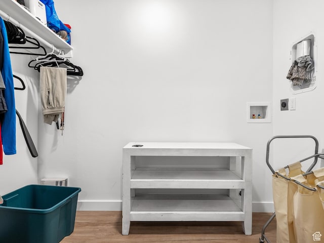 627 S Meade St, Mapleton, UT 84664 - laundry room featuring hookup for an electric dryer, wood finished floors, and washer hookup