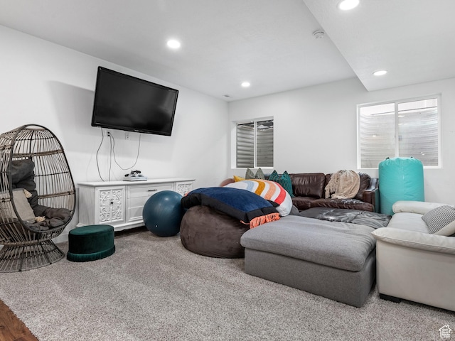 627 S Meade St, Mapleton, UT 84664 - carpeted living room featuring recessed lighting