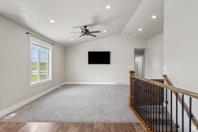 18605 N 6000 W, Riverside, UT 84334 - unfurnished room with lofted ceiling, ceiling fan, recessed lighting, and wood finished floors