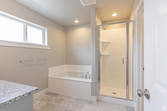 2202 S 1120 W Unit 64, Nibley, UT 84321 - bathroom featuring a garden tub, a shower stall, recessed lighting, and vanity