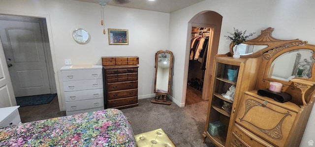 1751 E Canary Way, Eagle Mountain, UT 84005 - bedroom with a spacious closet, a closet, dark colored carpet, and arched walkways