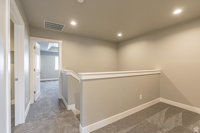 2206 S 1120 W Unit 65, Nibley, UT 84321 - hallway with dark colored carpet, recessed lighting, and an upstairs landing