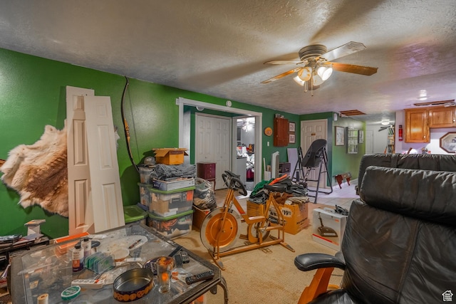 737 Carma Way, Washington, UT 84780 - living room with a textured ceiling, a ceiling fan, a textured wall, and carpet