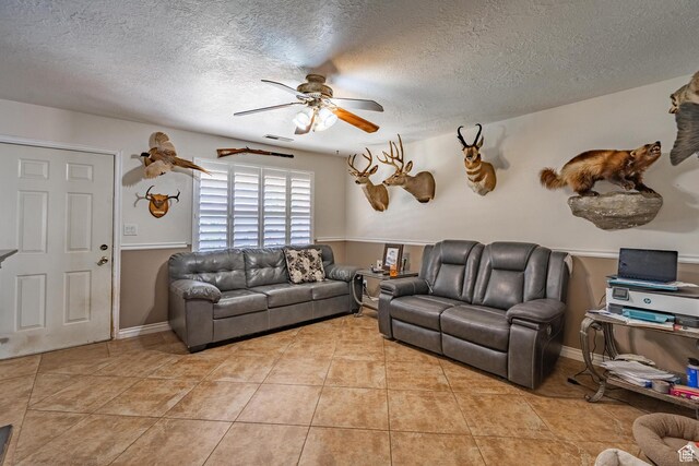 737 Carma Way, Washington, UT 84780 - living room with ceiling fan, a textured ceiling, and light tile patterned floors