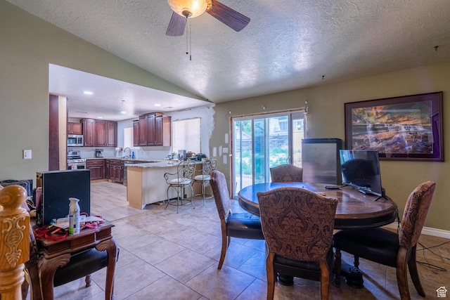 737 Carma Way, Washington, UT 84780 - dining space with a textured ceiling, vaulted ceiling, ceiling fan, recessed lighting, and light tile patterned floors