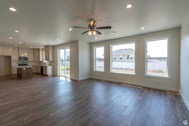 2281 S 1050 W Unit 97, Nibley, UT 84321 - unfurnished living room with dark wood finished floors, recessed lighting, and ceiling fan