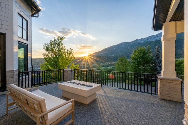 1643 E Box Elder Dr, Alpine, UT 84004 - patio / terrace with a mountain view and an outdoor fire pit