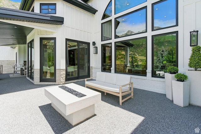 1643 E Box Elder Dr, Alpine, UT 84004 - view of patio with an outdoor living space with a fire pit
