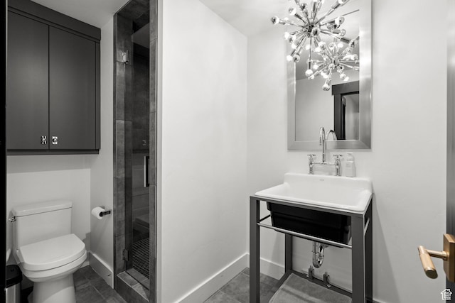 1643 E Box Elder Dr, Alpine, UT 84004 - bathroom featuring a stall shower and a chandelier