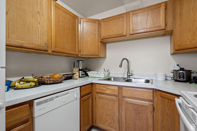 835 E 500 N, Spanish Fork, UT 84660 - kitchen featuring white appliances, light countertops, and brown cabinetry