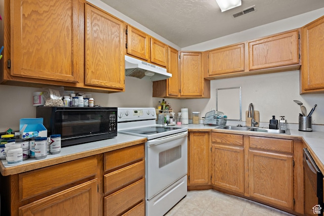 835 E 500 N, Spanish Fork, UT 84660 - kitchen featuring electric range, under cabinet range hood, dishwasher, light countertops, and light tile patterned flooring
