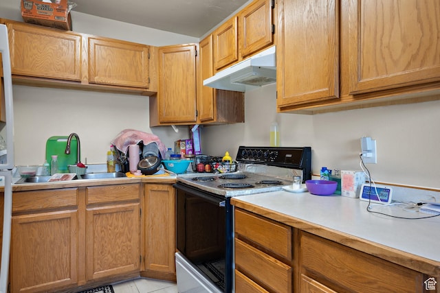 835 E 500 N, Spanish Fork, UT 84660 - kitchen featuring electric range, under cabinet range hood, and light countertops