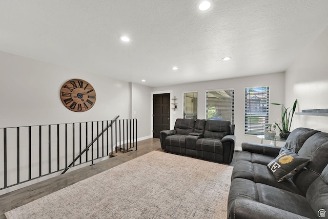 122 W 5300 S, Washington Terrace, UT 84405 - living room with wood finished floors, recessed lighting, and a textured ceiling