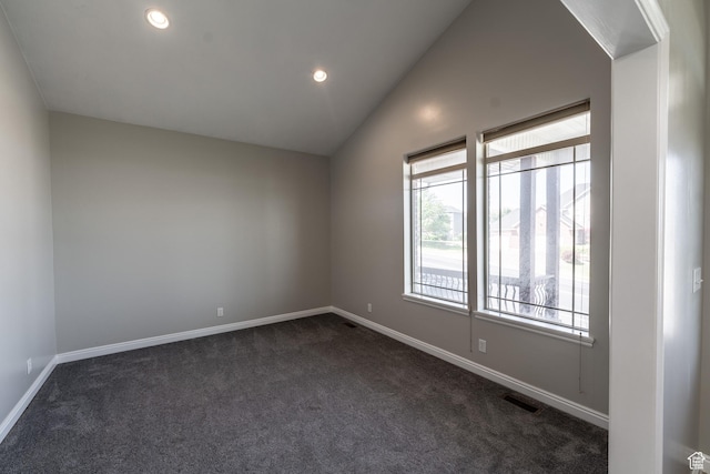 271 E Eagle Ridge Dr, North Salt Lake, UT 84054 - spare room featuring plenty of natural light, dark carpet, lofted ceiling, and recessed lighting