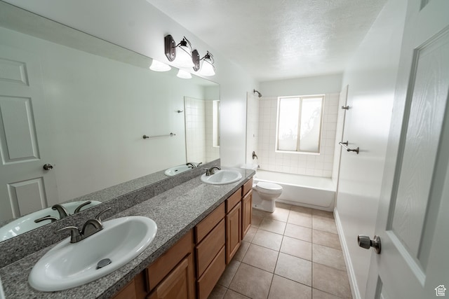271 E Eagle Ridge Dr, North Salt Lake, UT 84054 - bathroom featuring double vanity, shower / tub combination, tile patterned floors, and a textured ceiling