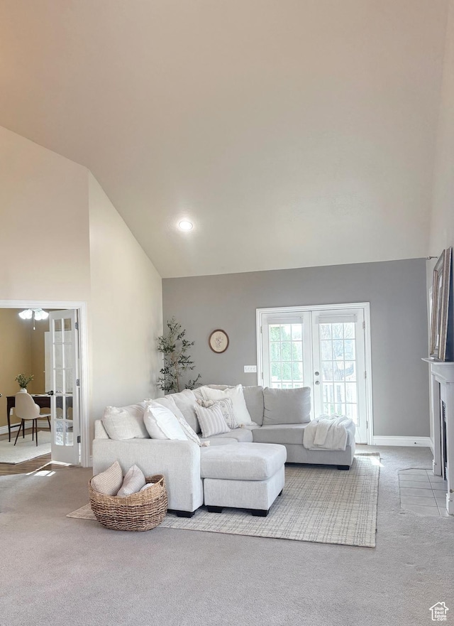 1017 E 450 N Cir N, American Fork, UT 84003 - carpeted living area with french doors and high vaulted ceiling