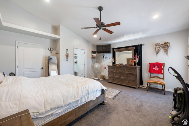 3712 N 250 E, Enoch, UT 84721 - bedroom featuring vaulted ceiling, light carpet, ceiling fan, and recessed lighting