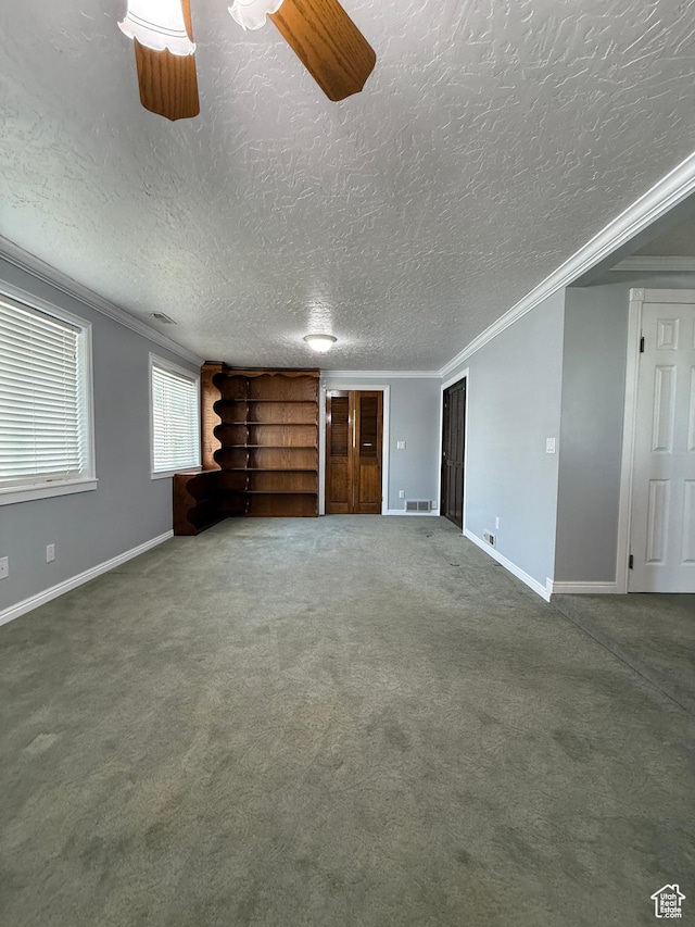 1885 S 50 W, Bountiful, UT 84010 - unfurnished living room featuring a textured ceiling, carpet flooring, and ornamental molding