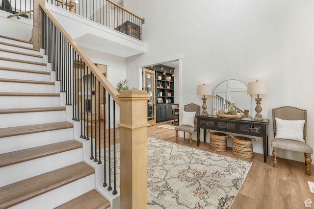 330 N Haystack Mountain Dr, Heber City, UT 84032 - stairway featuring wood finished floors and a towering ceiling
