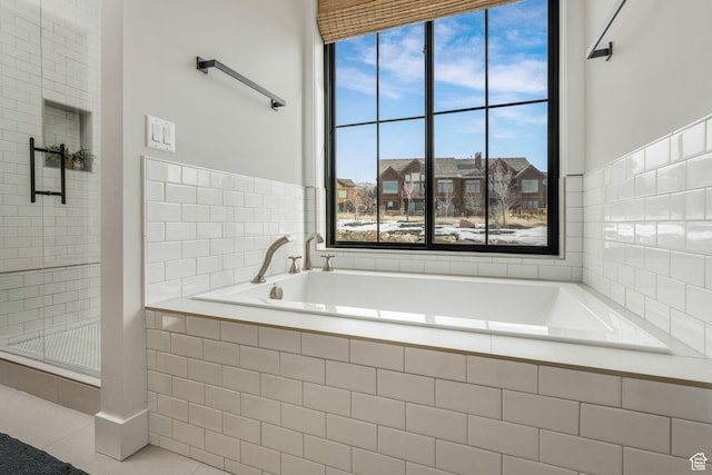 330 N Haystack Mountain Dr, Heber City, UT 84032 - bathroom featuring a stall shower, a bath, and tile patterned flooring