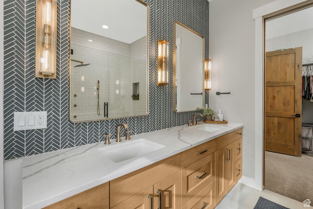 330 N Haystack Mountain Dr, Heber City, UT 84032 - full bath with double vanity, a stall shower, and tasteful backsplash