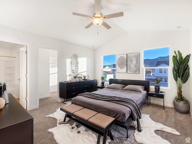 2362 E Woodbury Ln Unit 548, Eagle Mountain, UT 84005 - bedroom featuring light carpet, lofted ceiling, and a ceiling fan