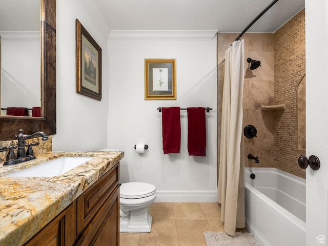 3228 N Brook Ln W, Provo, UT 84604 - bathroom with vanity, shower / bath combo, tile patterned floors, and ornamental molding