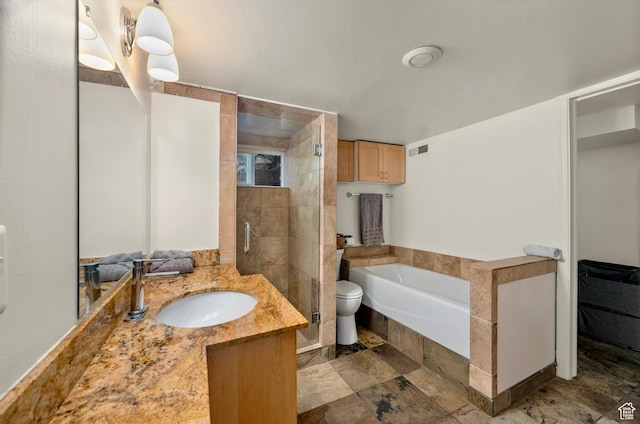 1155 N Pinecrest Canyon Rd, Salt Lake City, UT 84108 - full bath featuring a bath, vanity, a shower stall, and stone finish flooring