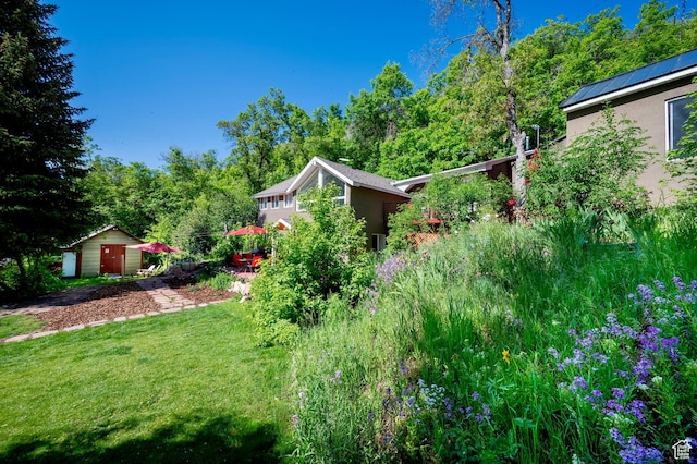 1155 N Pinecrest Canyon Rd, Salt Lake City, UT 84108 - view of grassy yard featuring a storage shed